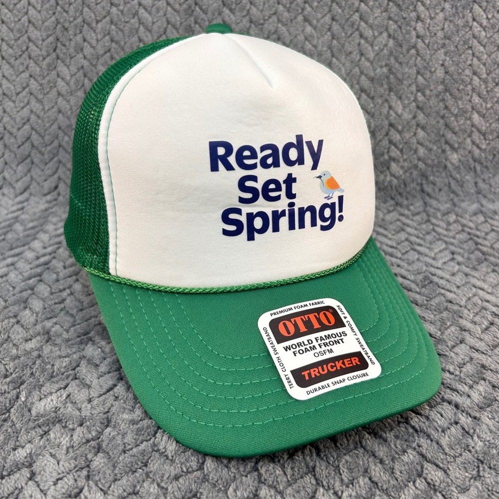 Ready Set Spring! Unisex Green Otto Trucker Hat Foam Mesh Snapback OSFM